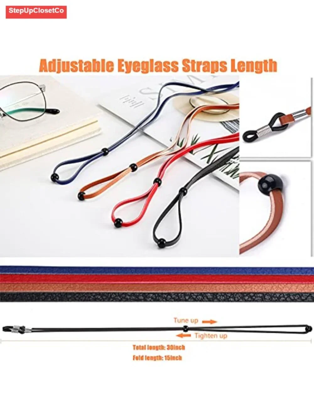 4 Pack Eco Leather Eyeglass Straps Adjustable Eyewear Retainers Anti-slip